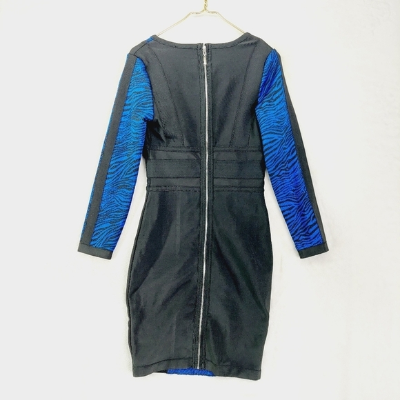 Wow Gold Label Blue & Black Zebra V Neck Bodycon Dress 183 - Picture 4 of 8